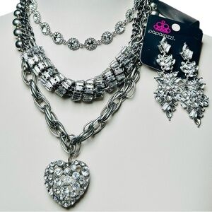 Heart Zi Statement necklace Rhinestone Bundle 3 Necklaces 1 Pair Earrings New